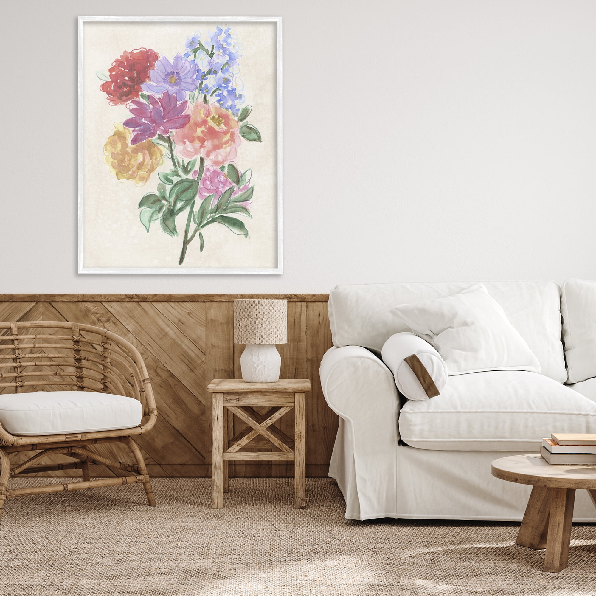 Stupell Industries Blooms On Parchment White Framed Giclee Art, design by June Erica Vess