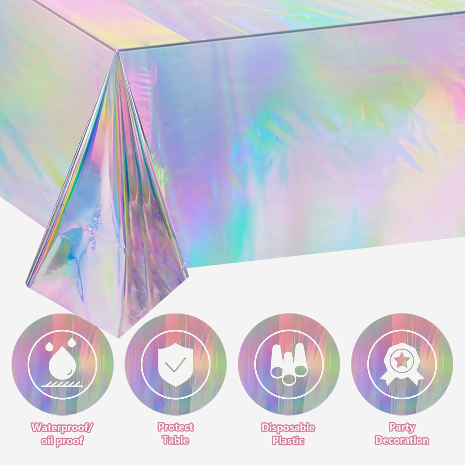 141 Iridescent Party Supplies Decorations, Holographic Paper Plates and Napkins Set, Disposable Tablecloth Set for Mermaid Disco Birthday Wedding Anniversary Party