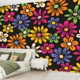 thumbnail image 2 of Peel and Stick Wallpaper Canvas Bright Colorful Hand Drawn Felt Tip Pen Daisies Dark Floral Seamless Modern Art Wall Mural Decor Self Adhesive and Removable 69in x 98in, 2 of 6