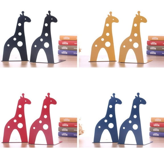 Clispeed 2Pcs Blue Book Stoppers with Antislip Bottom Creative Giraffe Metal Bookends for Home and Classroom Use
