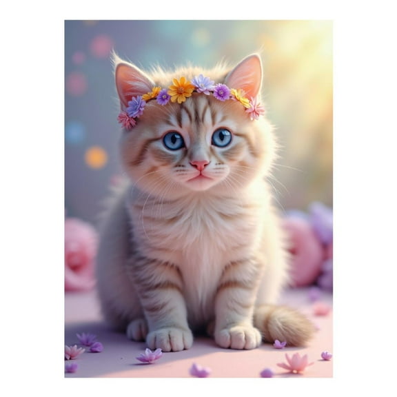 Diamond Art Kit for Adults, Cute Kitten Blossoms Portrait Diamond Painting for Adults Beginners, DIY Diamond Art Painting Kits, 5D Diamond Painting Crafts for Home Decor 12x16 Frameless