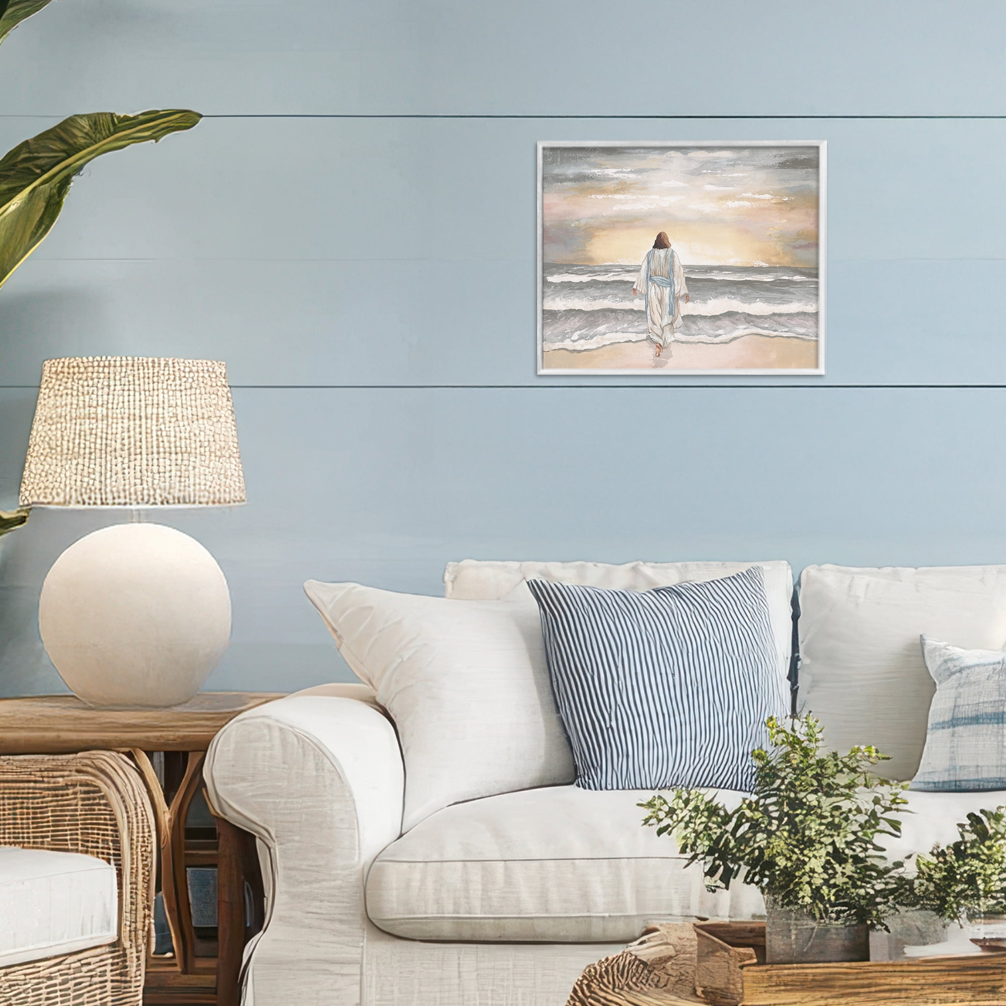 Stupell Industries Jesus Walks The Shore White Framed Giclee Art, design by Elizabeth Medley