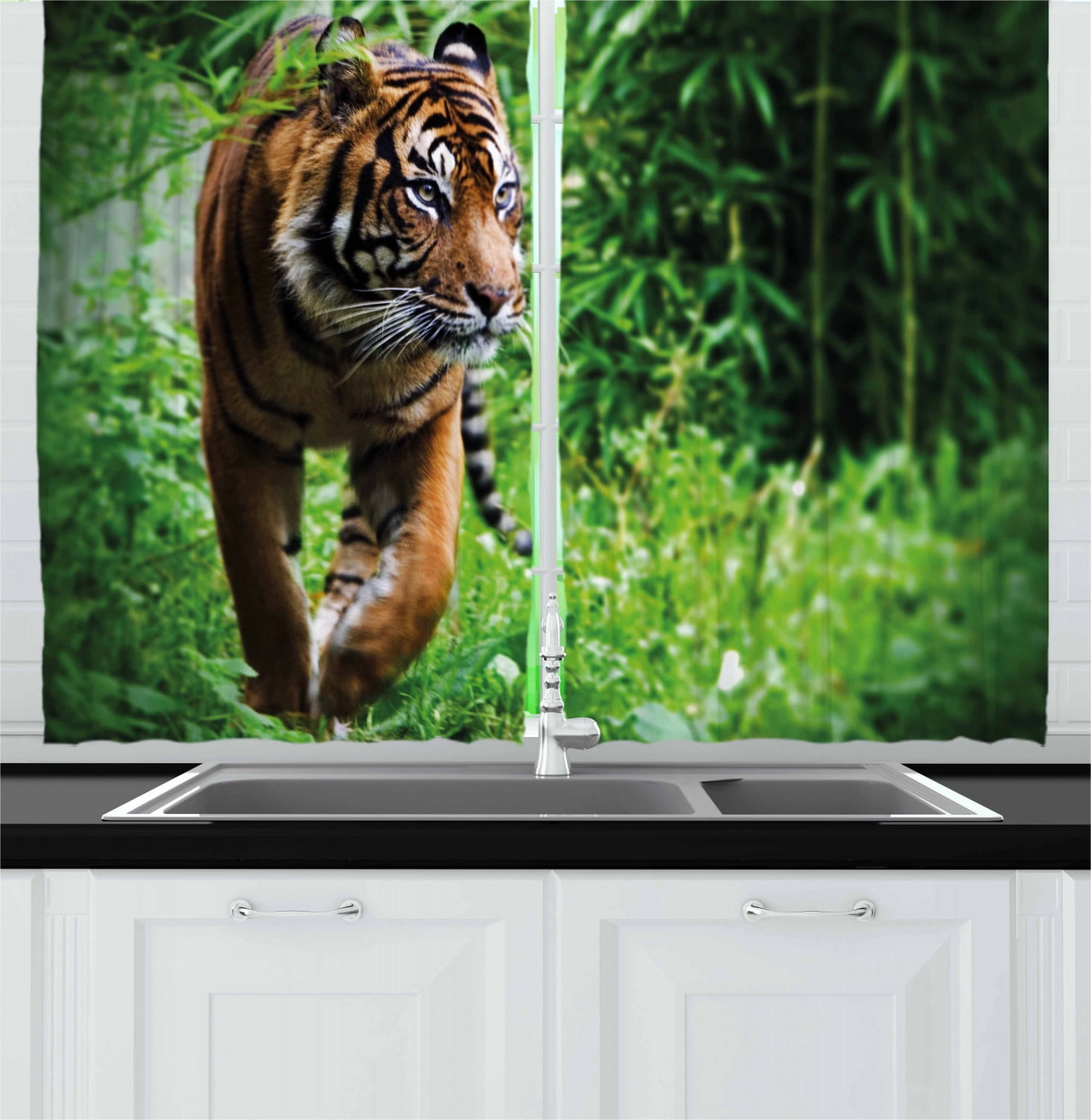 Tiger Curtains 2 Panels Set, Siberian Large Feline at Zoo Wildlife at