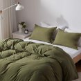 thumbnail image 3 of Pavish Export Linen Duvet Cover Olive Green Softened Comforter Bedding Quilt Cover Set 2 Pillow Sham Button 98X120, 3 of 4