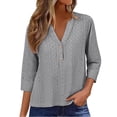 thumbnail image 2 of Womens Tops Summer Tops for Women 2025 Trendy 3/4 Sleeve V Neck Eyelet Shirts Casual Holiday Vacation Blouses, 2 of 6