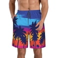 thumbnail image 2 of Uemuo Beach with Palm Trees Pattern Men's Swim Trunks Hawaiian Beach Bathing Suit Swimsuits Beach Quick-Dry Shorts with Pockets-Small, 2 of 9