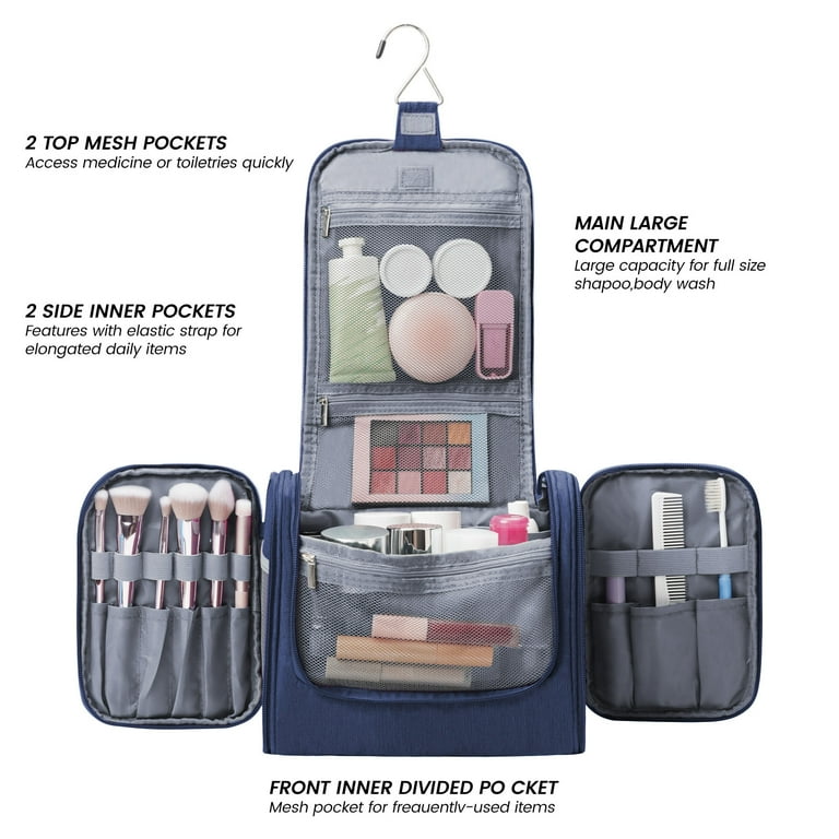 Large Hanging Travel Toiletry Bag Dopp Kit with Hook Cosmetic Makeup Organizer with Brush Holder Water-Resistant Bathroom for Women Men, Navy Blue - Walmart.com Large Hanging Travel Toiletry Bag Dopp Kit with Hook Cosmetic Makeup Organizer with Brush Holder Water-Resistant Bathroom for Women Men, Navy Blue - Walmart.com