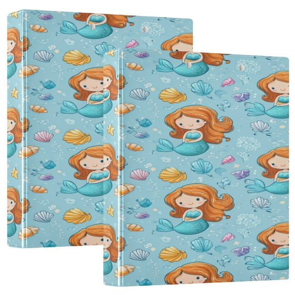3 Ring Binder 1.5 inch Round Rings with Interior Pockets Binders Organizer Office School 1Pack Little Mermaids and Seashells