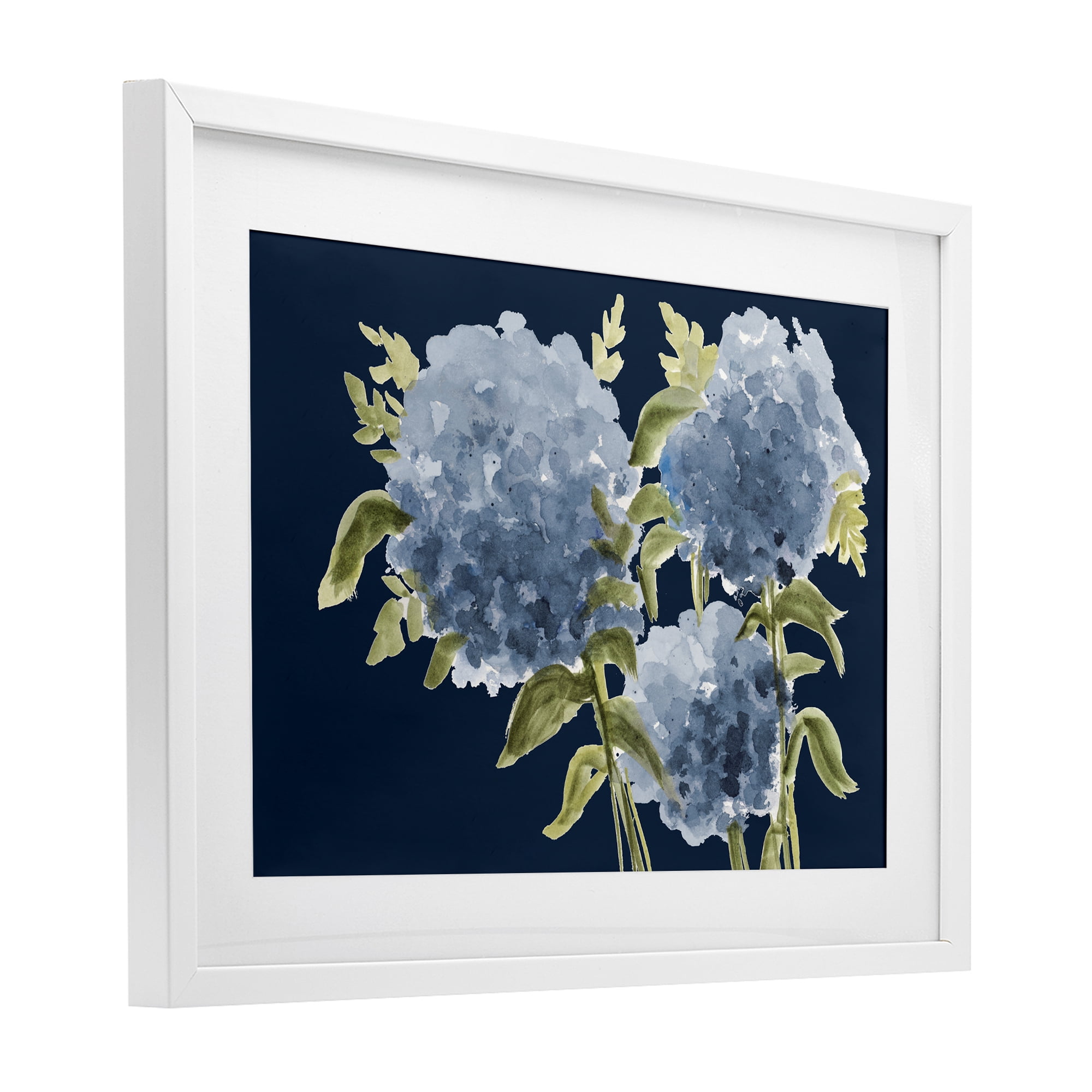Stupell Industries Blue Hydrangeas on Indigo White Framed Print Under Glass, design by Janice Gaynor