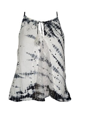 Mogul Women's Flare Loose Adjustable Rayon Embroidered Strappy Tank Top
