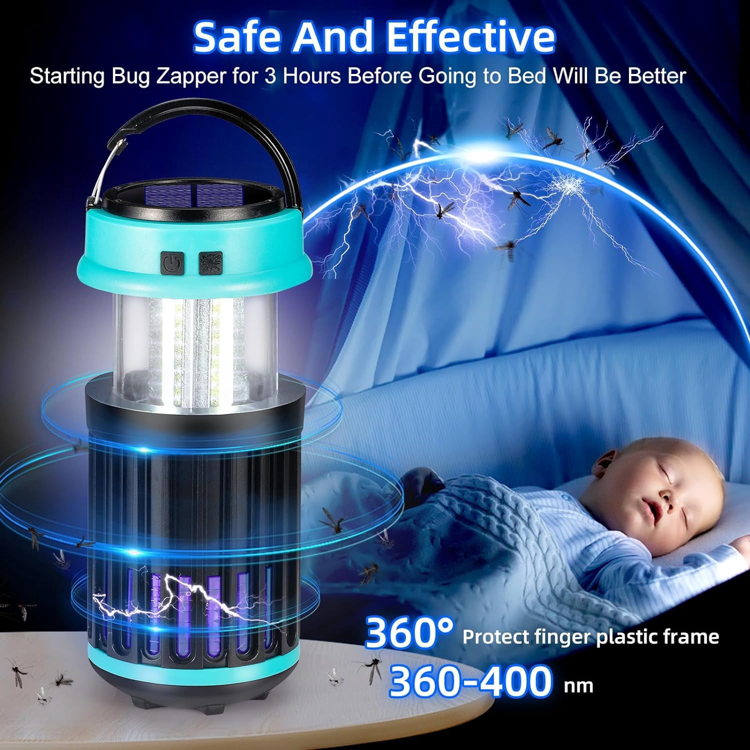 JahyShow 3 in 1 Bug Zapper, Rechargeable Bug Zapper Outdoor Indoor Fly Trap Waterproof, Mosquito Zapper with Emergency Light for Home, Solar Bug Zapper Outdoor for Home, Backyard, Camping