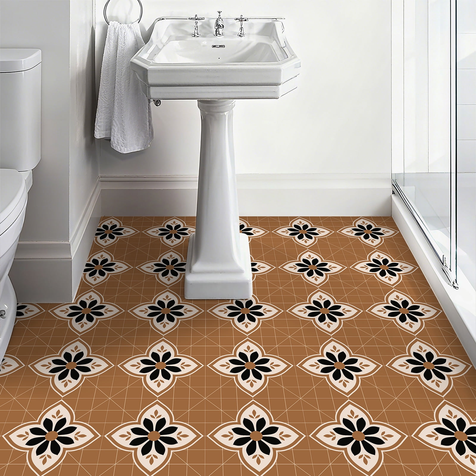 DEWOO 12" x 12" Peel and Stick Floor Tile, 10 PCS Self-Adhesive DIY Vinyl Flooring for Renters, Removable and Waterproof Tile Sticker for Bathroom, Kitchen, Staircase (Vintage Brown)