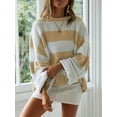 thumbnail image 2 of Women'S Striped Knitted Pullover Crew Neck Fall Winter Sweater Long Sleeve Color Block Jumper Khaki XXL, 2 of 8