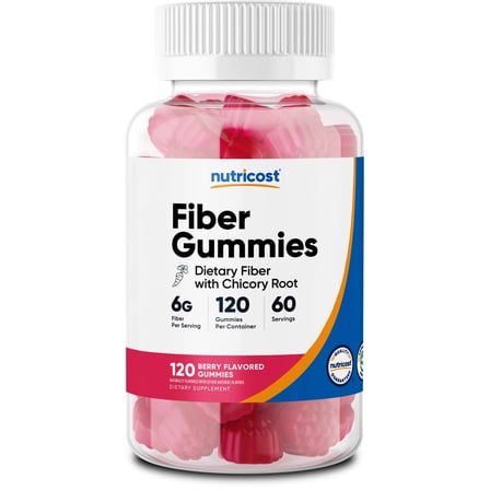 Nutricost Fiber Gummies (Berry Flavored) 120 Gummies - Dietary Fiber Supplement with Chicory Root, 6g per Serving, Vegan, 60 Servings