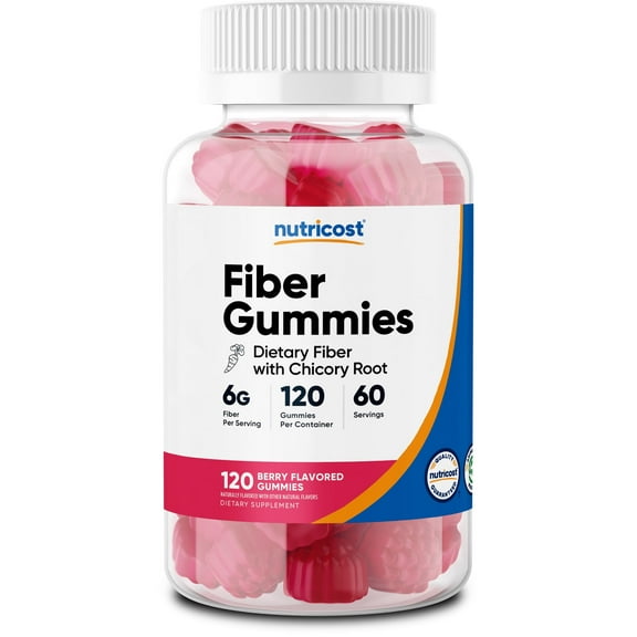 Nutricost Fiber Gummies (Berry Flavored) 120 Gummies - Dietary Fiber Supplement with Chicory Root, 6g per Serving, Vegan, 60 Servings