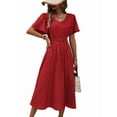 thumbnail image 3 of Women'S Vintage Polka Dot Dress V-Neck Waist Cinching Elegant Short Sleeved A-Line Dress Red L, 3 of 9