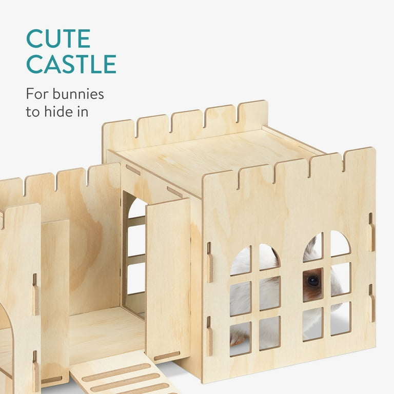 Rabbit Litter Box Stacking Cups Navaris Rabbit Castle - Wooden Hideaway Playhouse For Bunny - DF Outdoor Playhouse Guinea Pig Toys