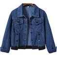 thumbnail image 1 of chamarra vaquera de color caramelo para mujer, ajuste relajado, casual, chamarra de camionero t-azul oscuro G t-azul oscuro G Xishao ropa, 1 of 2