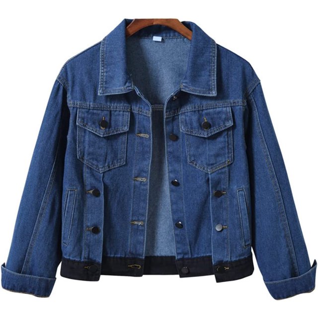 chamarra vaquera de color caramelo para mujer, ajuste relajado, casual, chamarra de camionero t-azul oscuro G t-azul oscuro G Xishao ropa