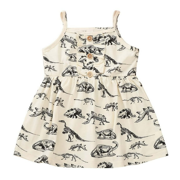 Fesfesfes Toddler Kids Baby Girls Summer Casual Dinosaur Print Straped Beach Dress for Girls On Sale