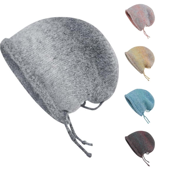 XIAOCHA Drawstring‑Adjustable Bonnet for Women Knit Hats Casual Fall‑Winter Beanie,Grey