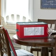 thumbnail image 3 of Household Essentials Holiday Wine Glass Storage Box, Strong Frame and Handles, Windowed Panel, Fully Removable Lid, Stackable and Foldable, Perfect for Wider Stemware, Red with Green Trim, 3 of 8