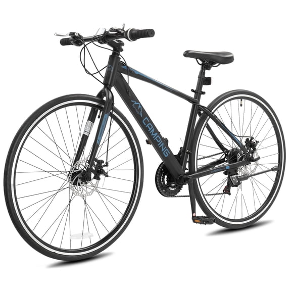 Ktaxon 700C Road Bike for Adults, 21 Speed City Commuter Bicycle, Dual Disc Brakes, Twist Shifter, High-Carbon Steel Hybrid Bikes, Black Blue