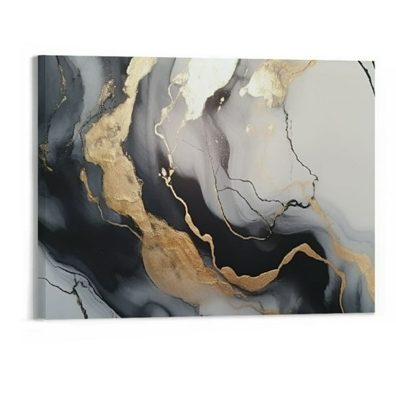 Creowell Black and Gold Abstract Canvas Wall Art Modern Wall Art Abstract Ink Paintings Marble Artwork for Living Room Bedroom Office Home Decor 20x16 Inch