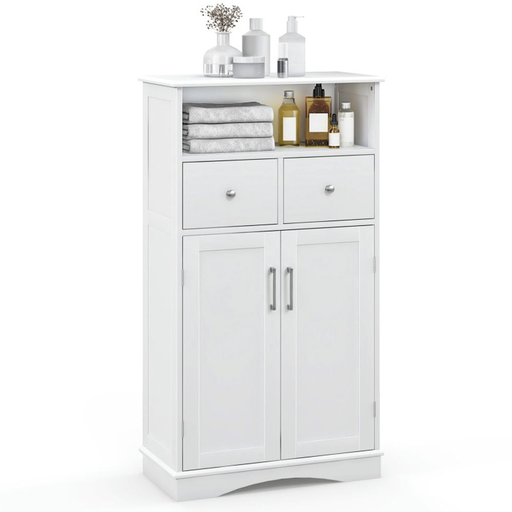 GVN 2 Doors Freeestanding Bathroom Floor Cabinet with 2 Drawers and Adjustable Shelves-White, Bathroom Cabinet Storage for Entryway Storage, Home Office Furniture GVN 2 Doors Freeestanding Bathroom Floor Cabinet with 2 Drawers and Adjustable Shelves-White, Bathroom Cabinet Storage for Entryway Storage, Home Office Furniture