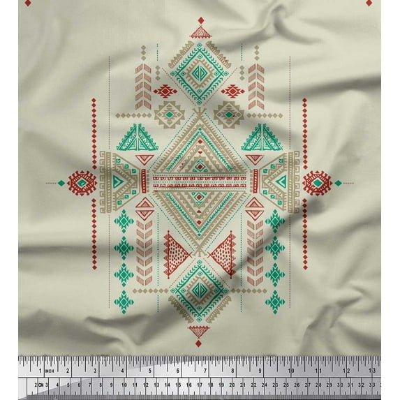 Soimoi Cotton Voile Fabric Aztec Kilim Print Fabric by The Yard 56 Inch Wide
