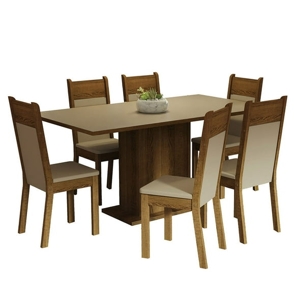 Juego de Comedor Mesa Tapa de Madera con 6 Sillas Crema/Marrón/Beige Augusta Madesa