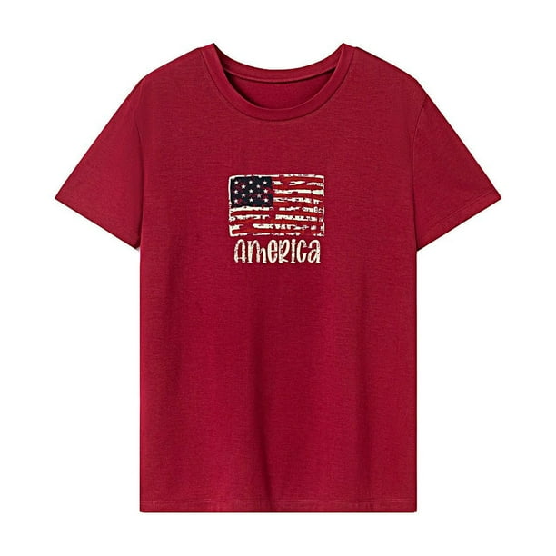 Camiseta de mujer de verano clásica cómoda cuello redondo para uso diario en la calle Rojo