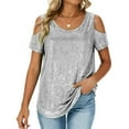 thumbnail image 2 of Wlynlyn Sequin Tops for Women Short Sleeve Cold Shoulder Glitter Shiny Tunic Tops Causal Night out Sparkly Party Outfits, 2 of 8