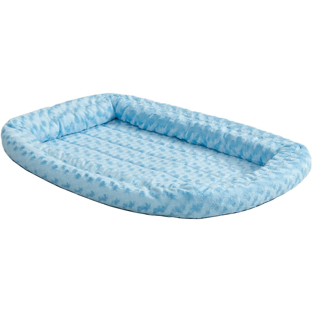 MidWest QuietTime Double Bolster Dog Bed & Crate Mat, Blue, 18