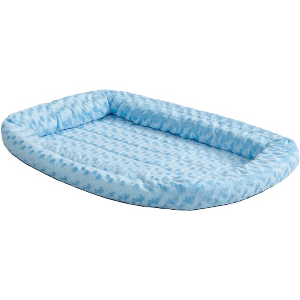 MidWest QuietTime Double Bolster Dog Bed & Crate Mat, Blue, 18