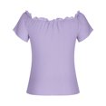 thumbnail image 5 of Diufon Tops for Women Summer Casual Solid Color Ruffle Tees off Shoulder Short Sleeve Blouses, 5 of 7