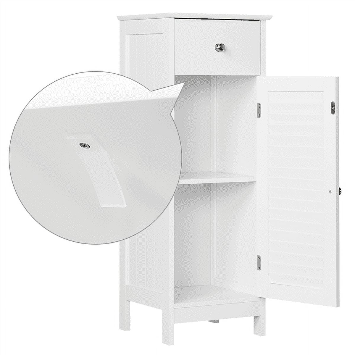 Alden Design Wooden Floor Storage Cabinet with Drawer and Single Shutter Door for Bathroom, White