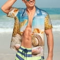 thumbnail image 7 of Pofeuu Beach Starfish Shell Print Hawaiian Shirt for Men Sleeves Casual Button Down Summer Beach Dress Shirts T-Shirts,Large, 7 of 7