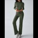 thumbnail image 5 of Conjuntos de 2 Piezas para Mujer, Larga, Cuello Redondo, Pantalones Acampanados de Cintura Alta, Conjuntos de Chándal, Ropa de Calle. Verde M, 5 of 10