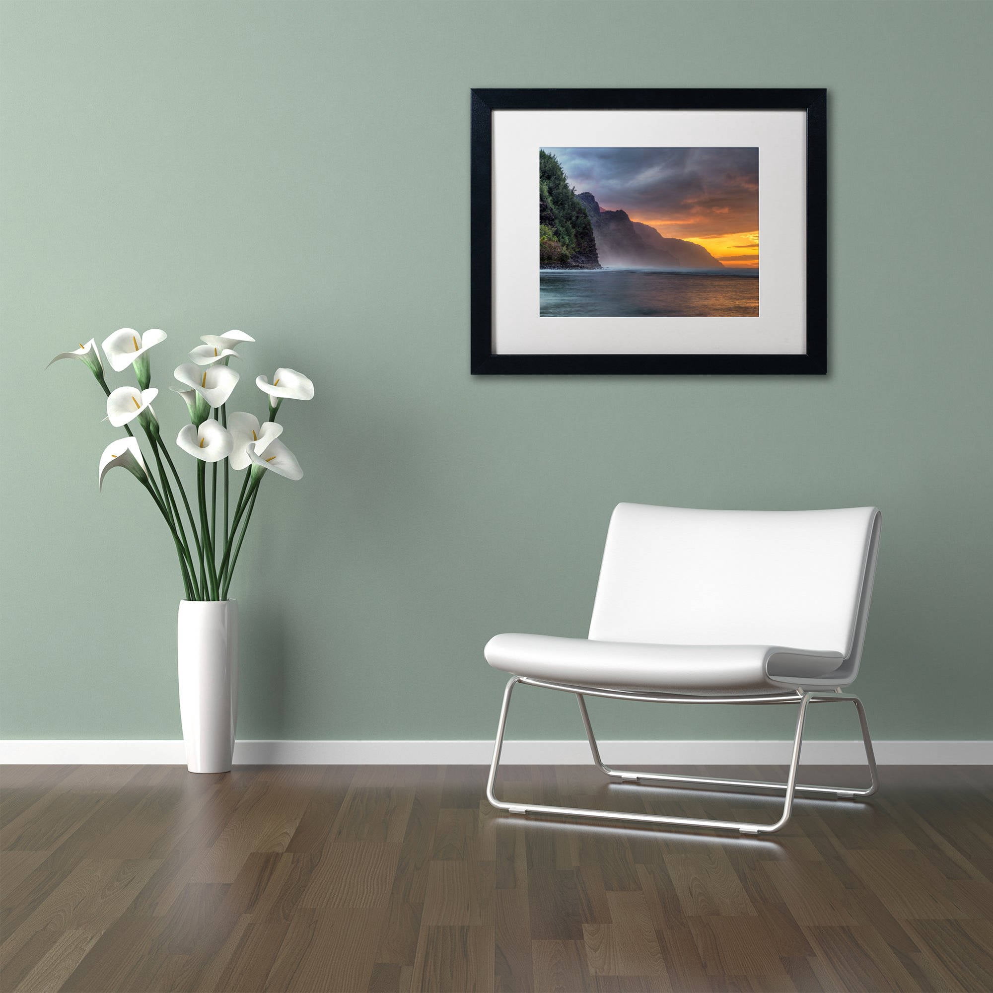 Trademark Fine Art 'Napali Sunset Kauai' Canvas Art by Pierre Leclerc, White Matte, Black Frame