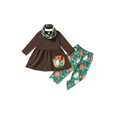 

3Pcs Newborn Baby Girls Outfits Thanksgiving Clothes Turkey Embroidery Long Sleeve Tops Clothes Set