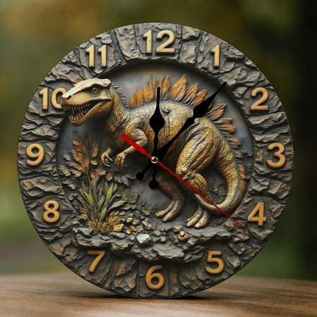 Wall Clock Decorative - Retro Dinosaurs Print 2D Vintage Wall Clocks Battery Operated Silent Non-Ticking for Bedroom, Living Room, Kitchen, Office, Classroom, 10 Inch