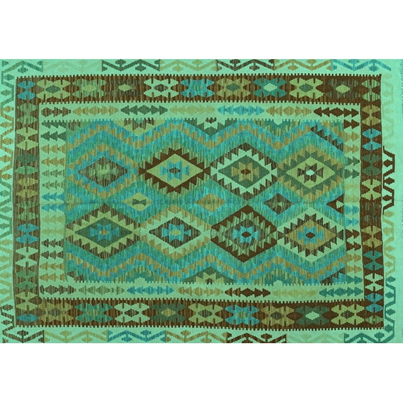 Ahgly Company Indoor Rectangle Southwestern Turquoise Blue Country Area Rugs, 5' x 7'