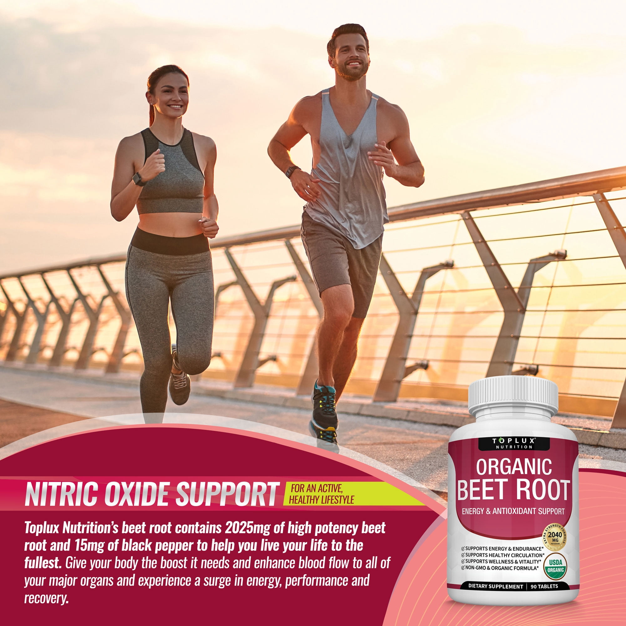 Toplux Organic Beet Root Capsules 2040mg Beet Root Supplement Support Circulation Heart Health 90 Tablets