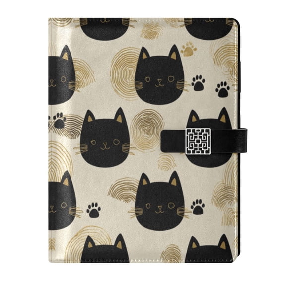 Leather Planner Leather Notebook Notebook Journal Binder Design Pen Pocket Design Convenient for Storage Black Cats