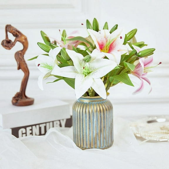 Visland 5PCS Real Touch Lily Artificial Flower Bouquet Simulation Fake Plant For Living Room Home Wedding Table Decoration