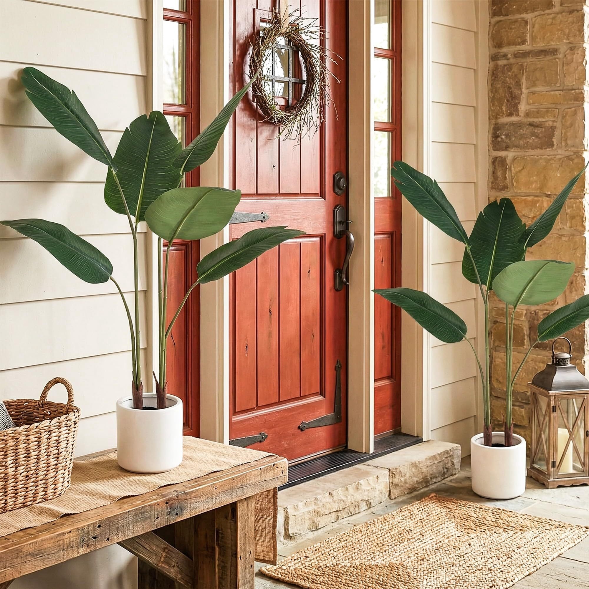 Easy4Home 2 Pack 3.3FT Artificial Plant Fake Tropical Palm Tree Potted Indoor Faux Floor Plant for Home Office Decor, White Pot