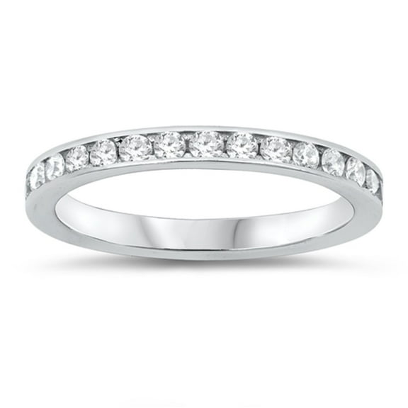 Clear Channel Set Cubic Zirconia Eternity Ring Sterling Silver Size 5