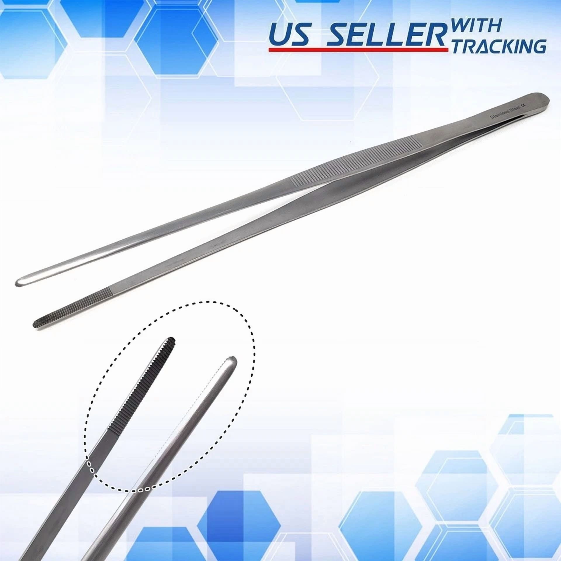 2 Pcs Kitchen Tweezer 12? Straight & Round Tip Set Long Food Tongs Chef Diy Tool
