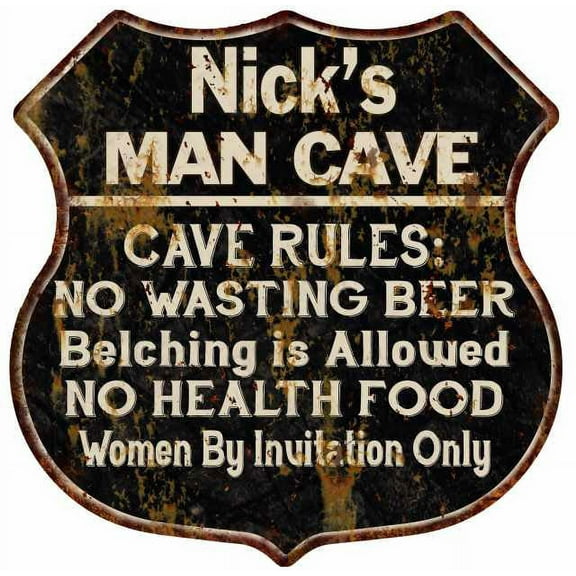 Nick's Man Cave Rules Sign Shield Metal Gift 211110007097